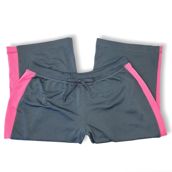 Tek Gear Gray Pink Stripe Athletic Sporty Capri Tracksuit Pants Sz L - Picture 1 of 12